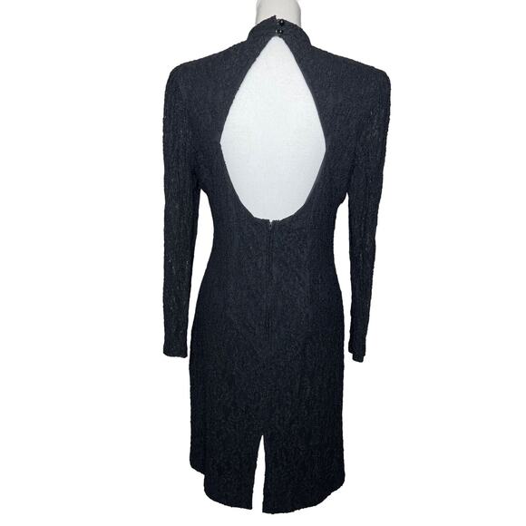 Vintage 80s Size Small Black Lace Cocktail Semi Formal Dress Cut Out Backless - Picture 2 of 13